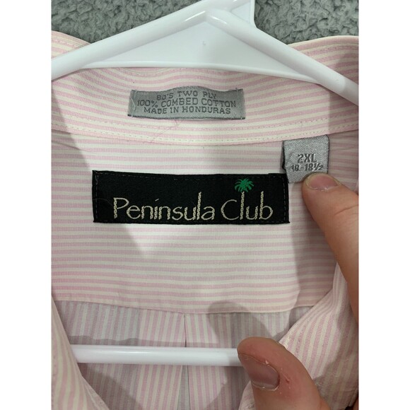 PENINSULA CLUB 2XL 18-18.5 80's Two Ply 100% Combed Cotton Pink Dress Shirt FLAW - Picture 2 of 10